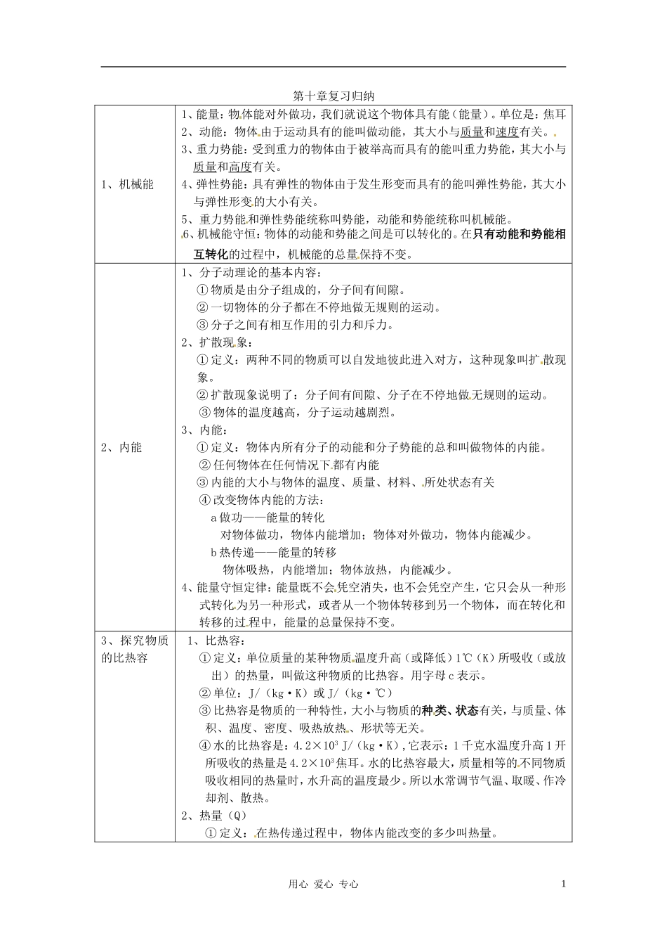 九年级物理-第十章《能及其转化》复习教案-北师大版_第1页