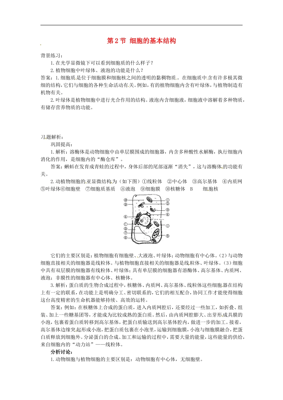 高中生物：1.2.2《细胞的基本结构》素材(2)(中图版必修1)_第1页