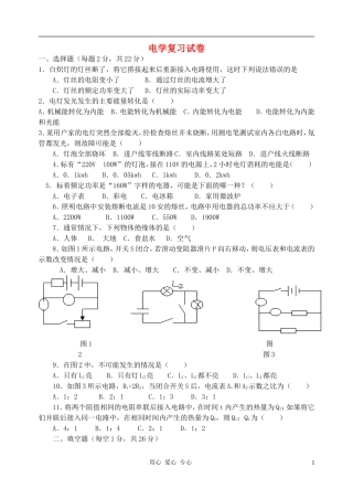 九年级物理-电学复习试卷(无答案)-沪科版