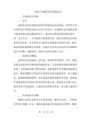 2023年地质灾害预案范文