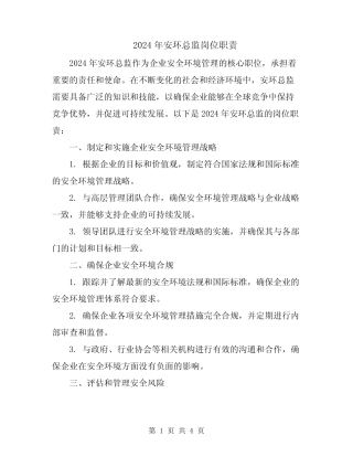 2024年安环总监岗位职责 
