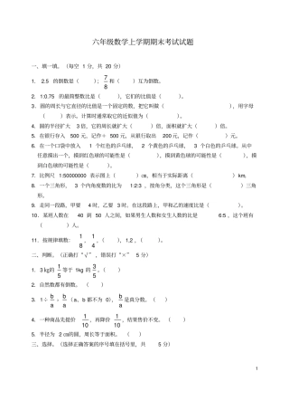 四川简阳六年级数学上学期期末考试试题