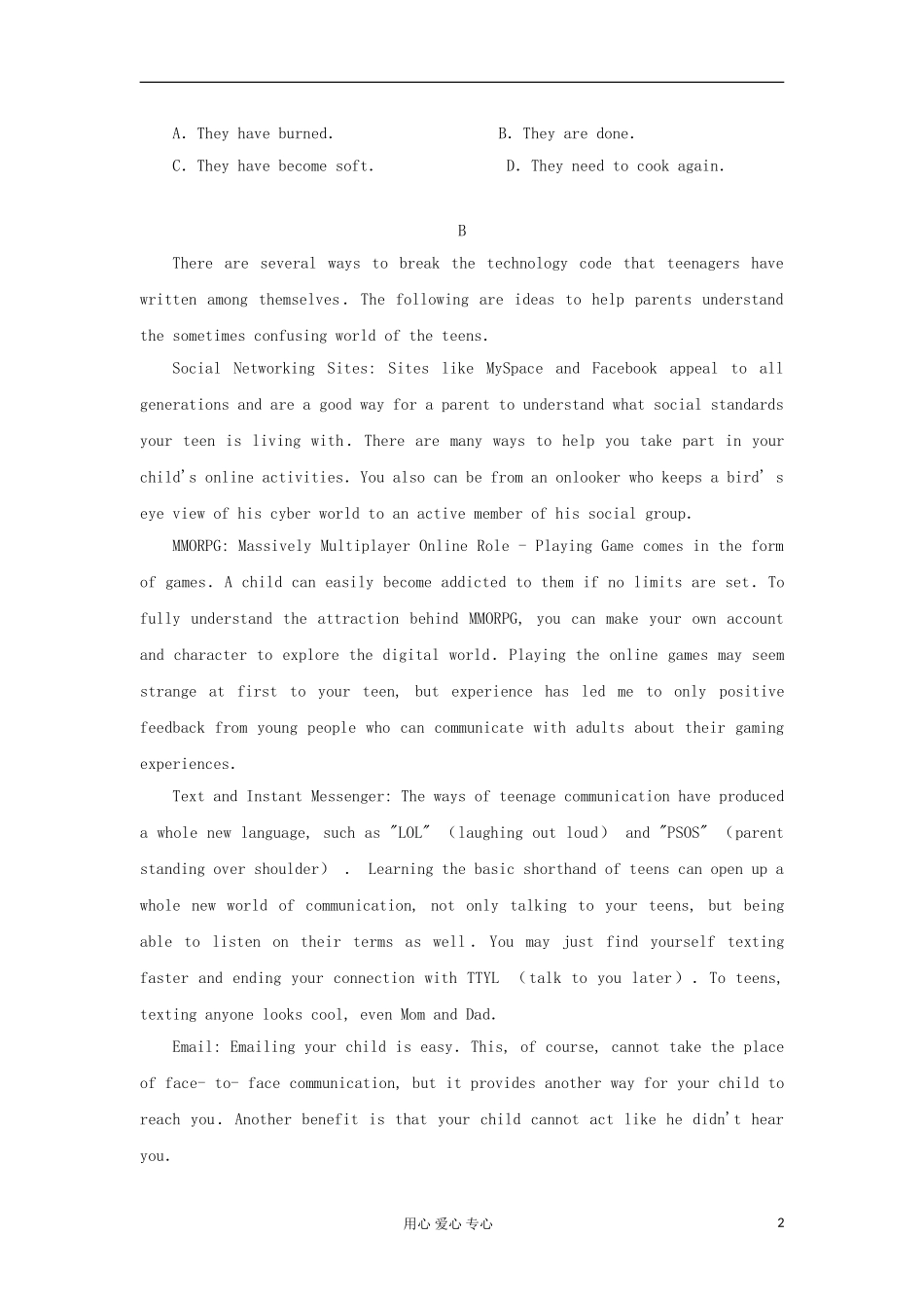 山西省2012高考英语二轮复习专题训练-阅读理解(57)_第2页