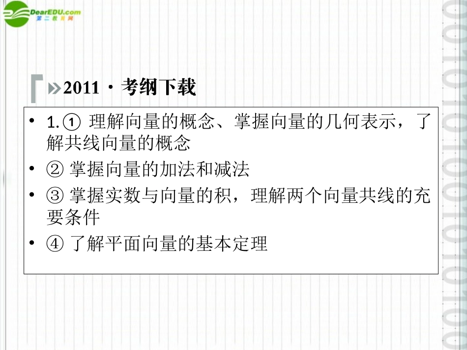 《高考调研》2012届高三数学第一轮复习-第六章《平面向量和复数》课件6-1_第2页