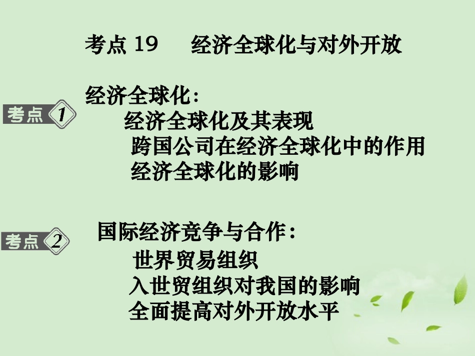 陕西省汉中市陕飞二中2012届高三政治一轮复习课件-考点19-经济全球化与对外开放课件_第2页
