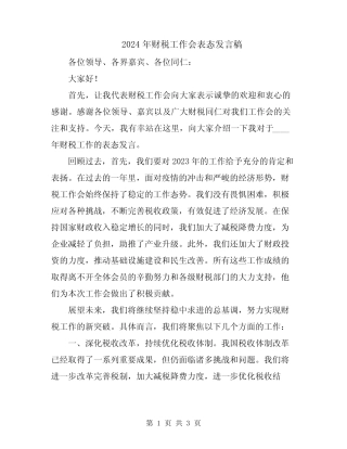 2024年财税工作会表态发言稿