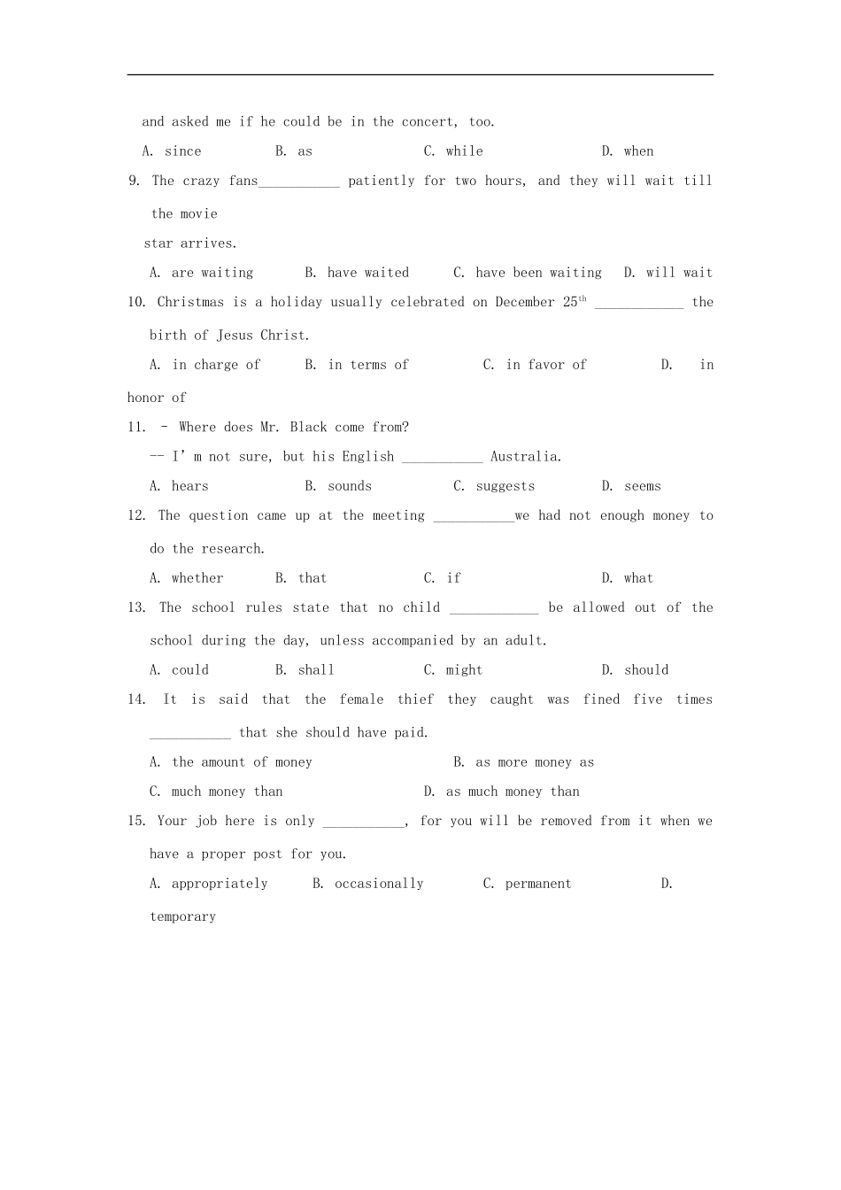 江苏省2012高考英语二轮复习-限时训练专题1-单项选择20_第2页