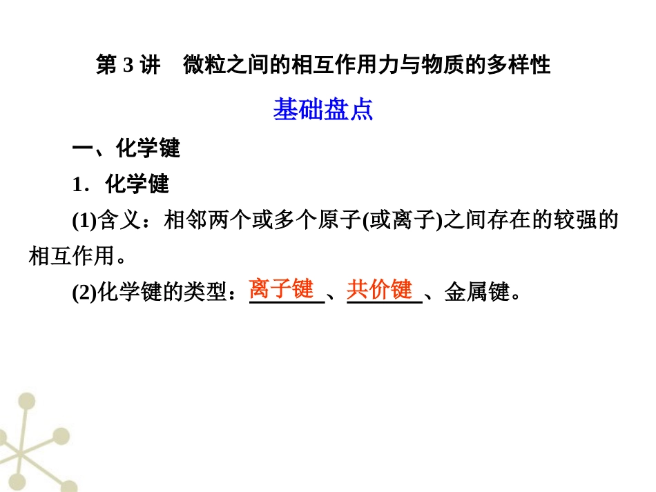 【步步高】江苏省2012高考化学一轮-专题5第3讲-微粒之间的相互作用力与物质的多样性课件-苏教版_第1页