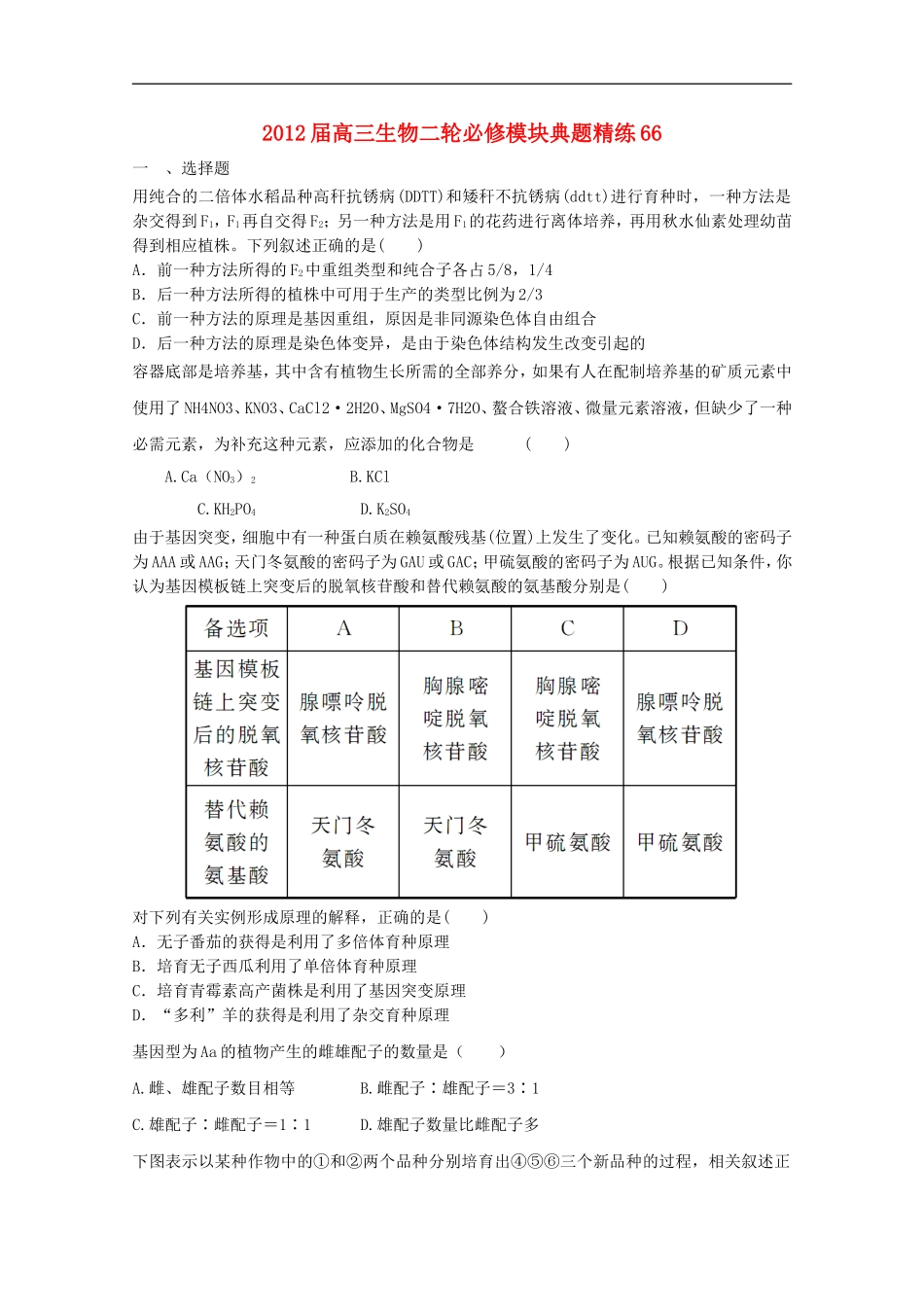 2012届高三生物二轮-模块典题精练66-新人教版必修_第1页