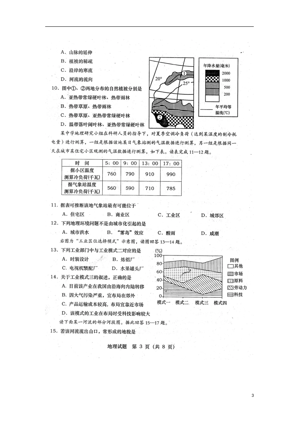 陕西省渭南市2013届高三地理上学期期末考试试题(扫描版-无答案)湘教版_第3页