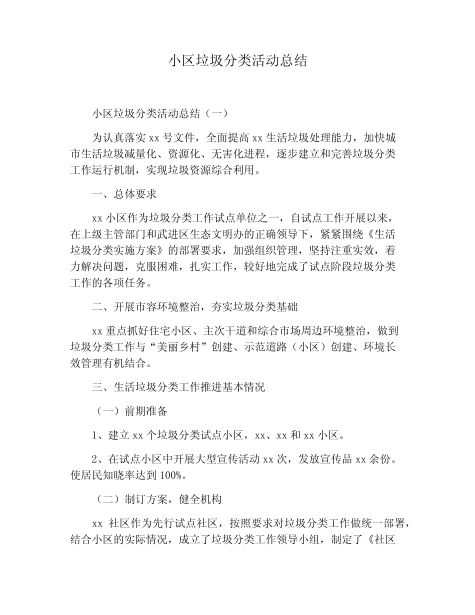 【活动总结范文】小区垃圾分类活动总结 _第1页