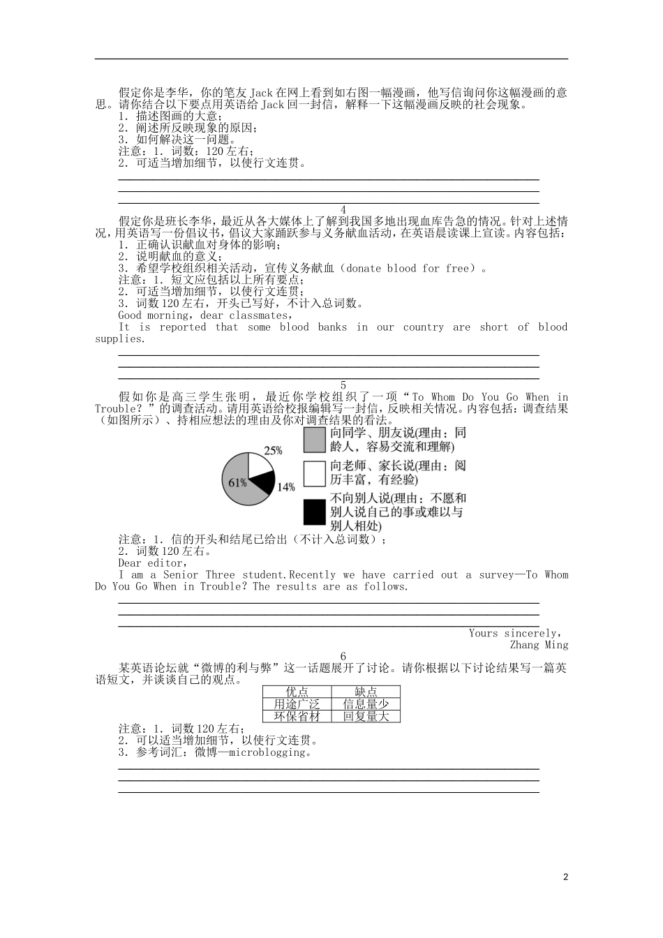 安徽省2013年高考英语二轮复习-专题升级训练卷二十一-书面表达(二)_第2页