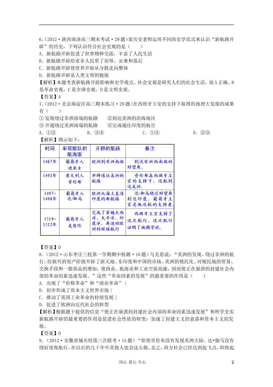 2012高三历史-最近各地新题二轮汇编-专题五-资本主义世界市场的形成与发展_第2页