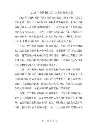 2024年分管电网运行副主任安全职责 