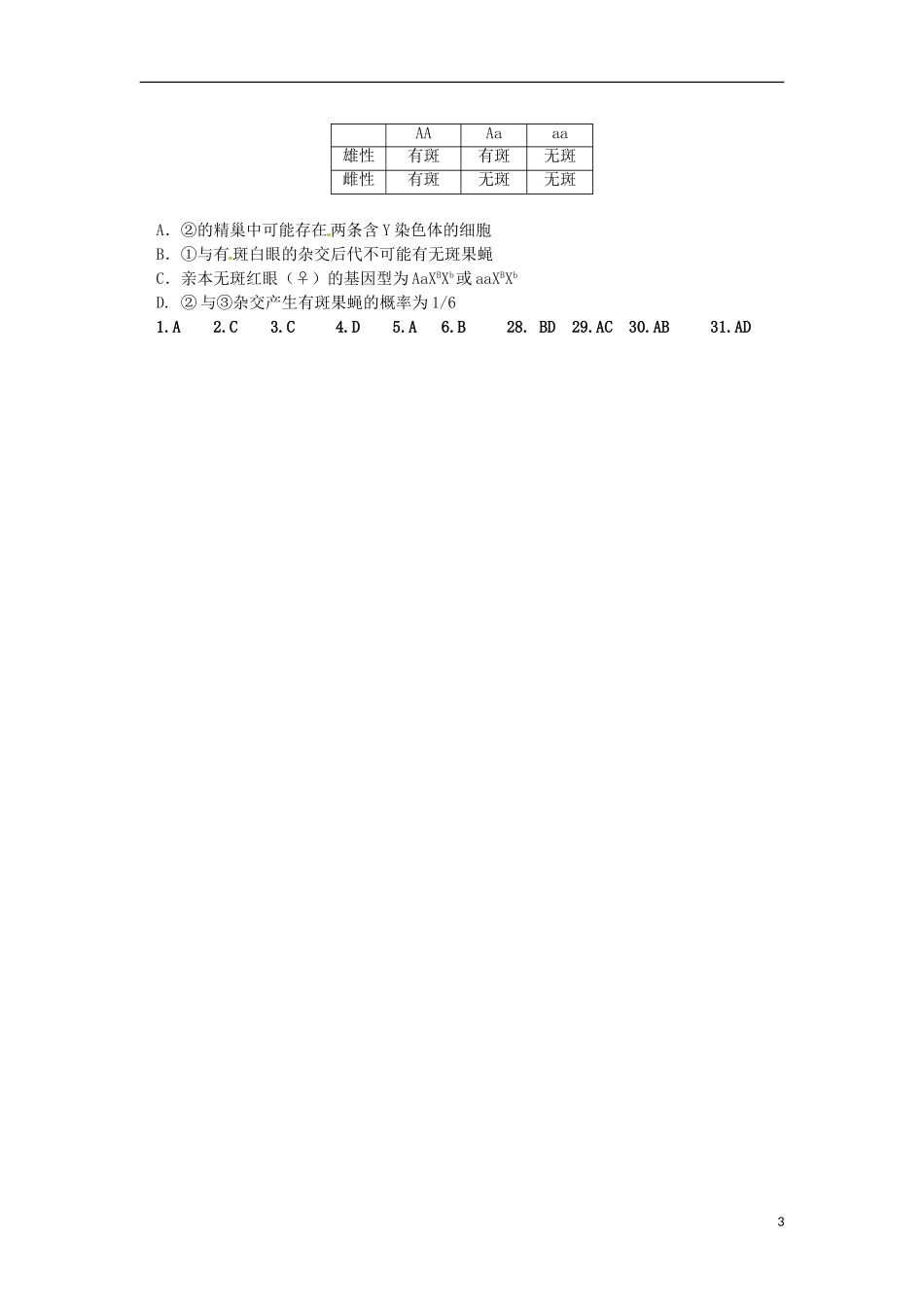 广东省连州市连州中学高三生物-第六周选择题训练复习试题-人教版_第3页