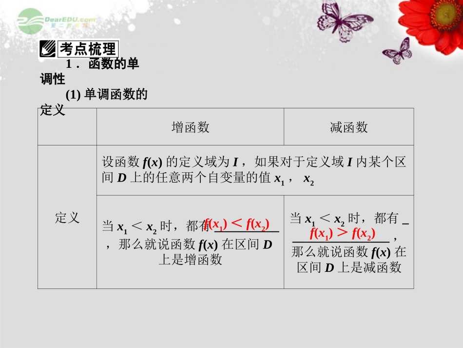 【课堂新坐标】2013届高考数学一轮复习-第二章第二节-函数的单调性与最大(小)值课件-理-(广东专用)_第2页