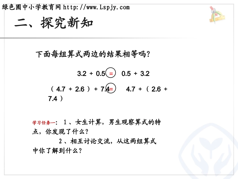 小学数学2011版本小学四年级整数运算定律推广到小数PPT_第2页