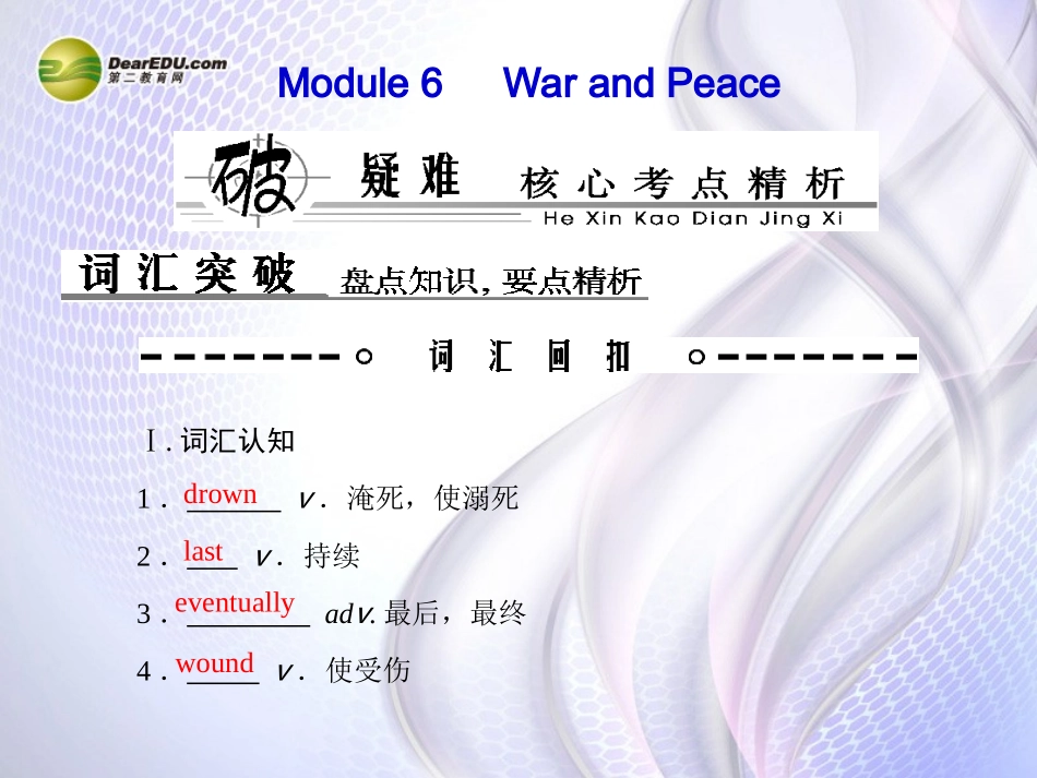 【优化探究】(新课标)2014高考英语总复习-Book-6-板块十二-Modules-6-War-and-Peace课件-外研版_第1页