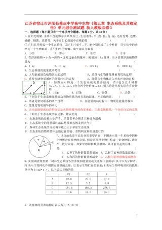 江苏省宿迁市沭阳县修远中学高中生物《第五章-生态系统及其稳定性》单元综合测试题-新人教版必修3