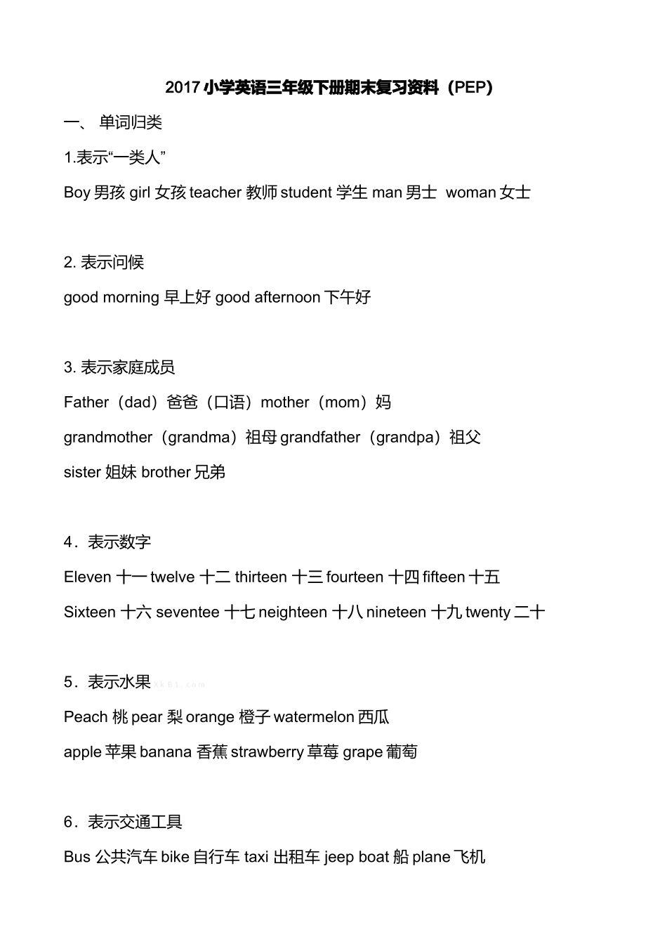 2017小学英语三年级下册资料总结_第1页