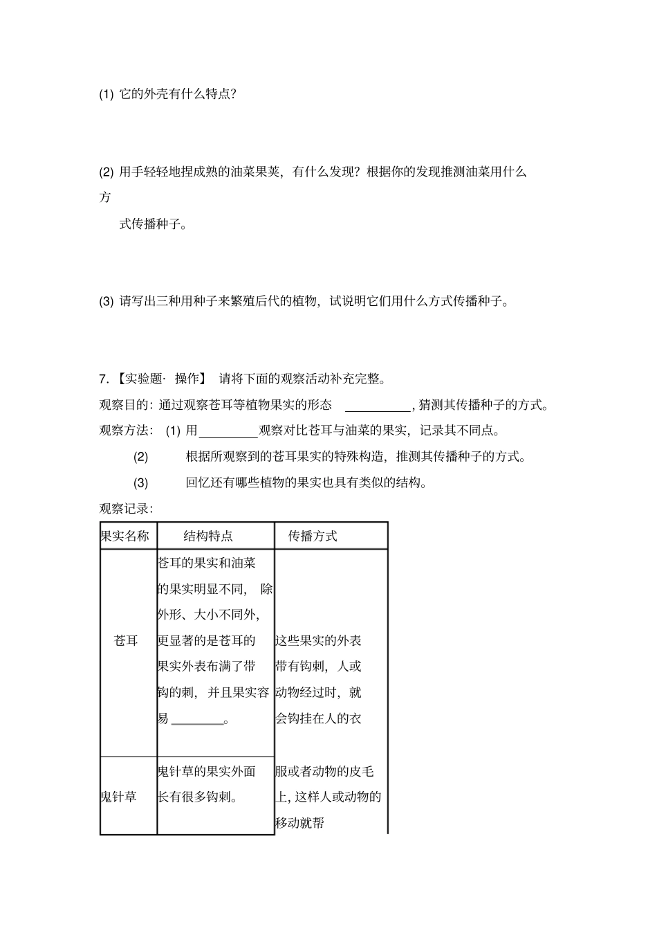 四年级下册科学同步练习-4把种子散播到远处∣教科版_第3页