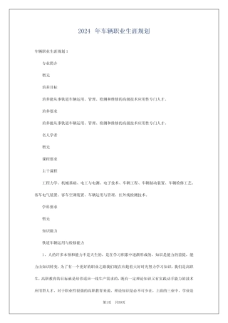 2024年车辆职业生涯规划 