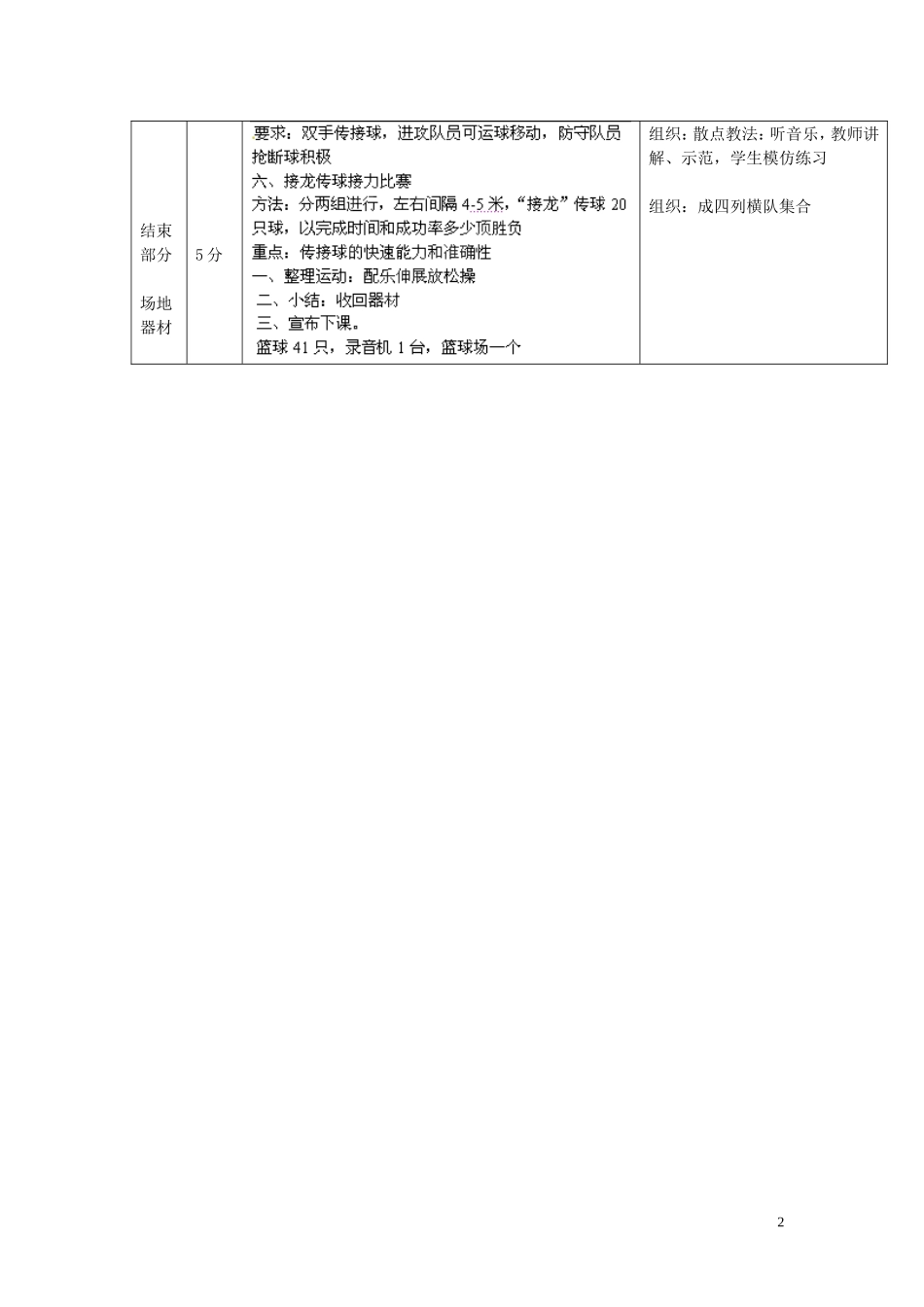 河北省衡水市景县黎阳学校初中体育-第三课《运球、双手胸前传接球》教案_第2页