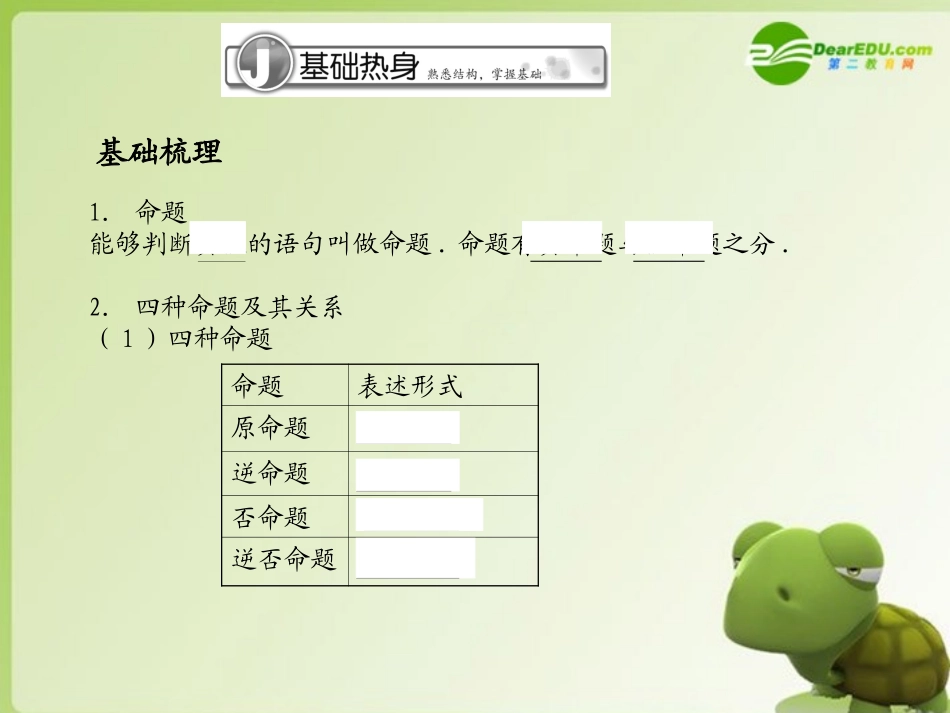 《学案与测评》2011年高考数学总复习-第一单元第二节-命题及其关系、充分条件与必要条件精品课件-苏教版_第2页