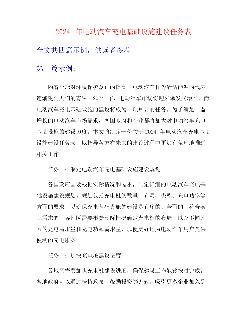 2024年电动汽车充电基础设施建设任务表 _第1页