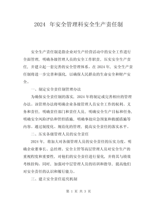 2024年安全管理科安全生产责任制 