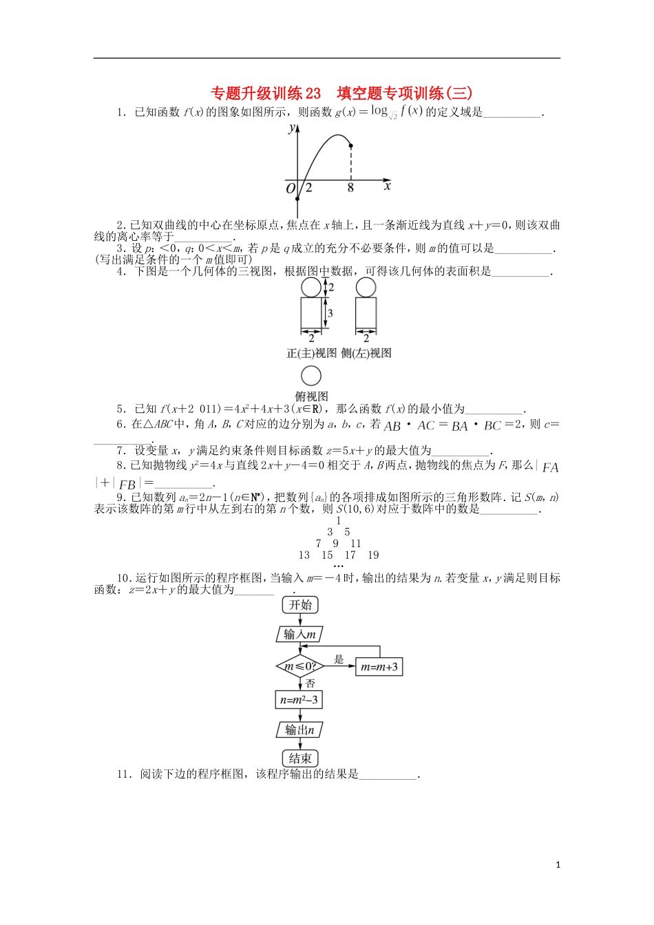 浙江省2013年高考数学第二轮复习-专题升级训练23-填空题专项训练(三)-文_第1页