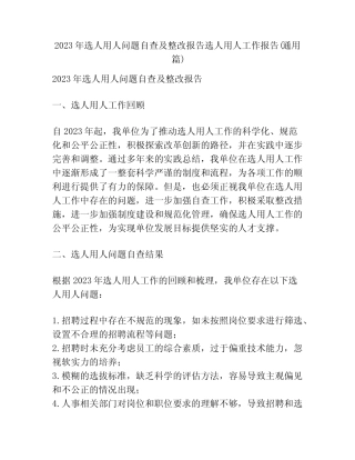 2023年选人用人问题自查及整改报告选人用人工作报告(真题篇)