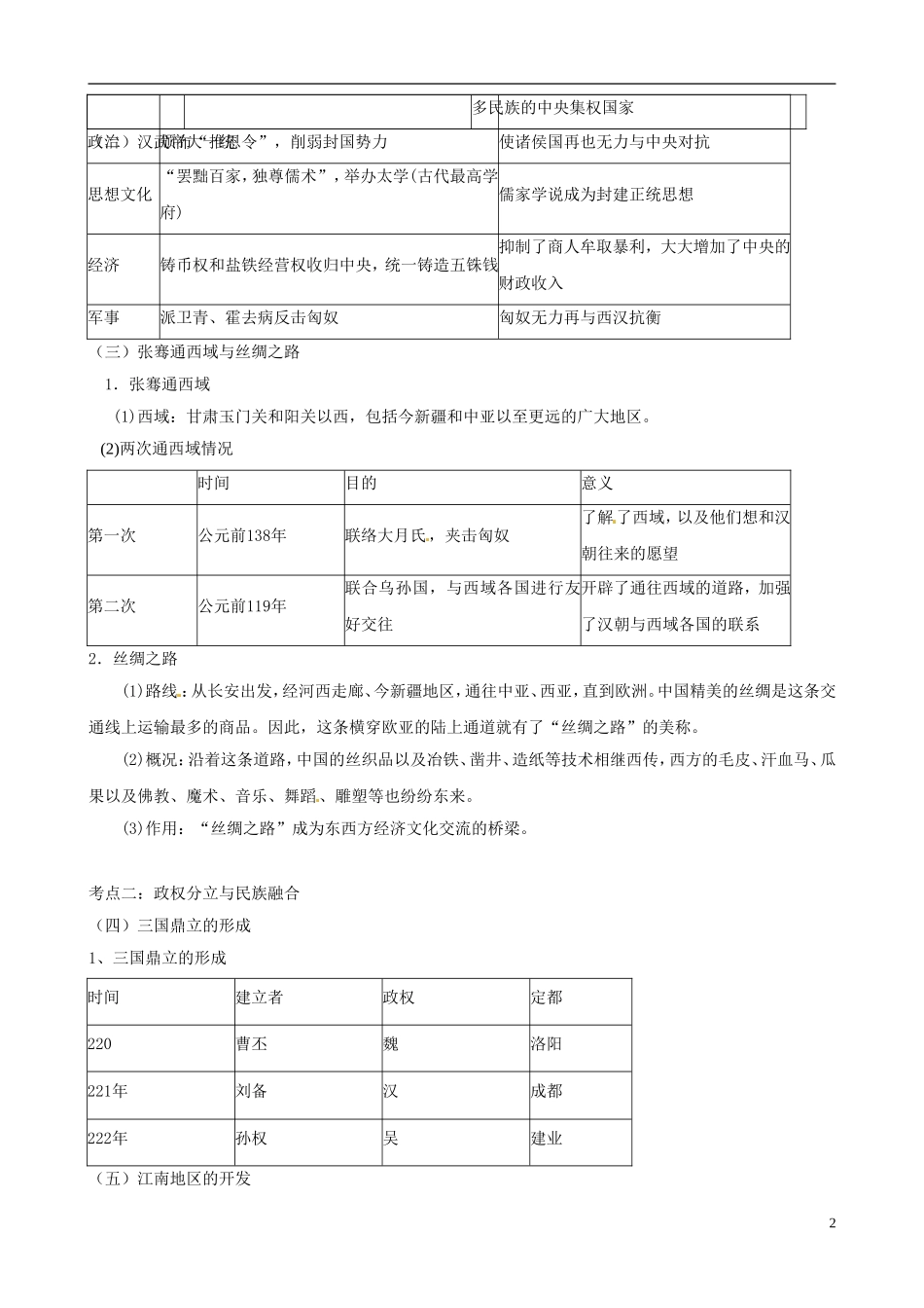 2013年中考历史二轮复习-中国古代史专题-02-统一国家的建立、政权分立与民族融合(教师版)_第2页