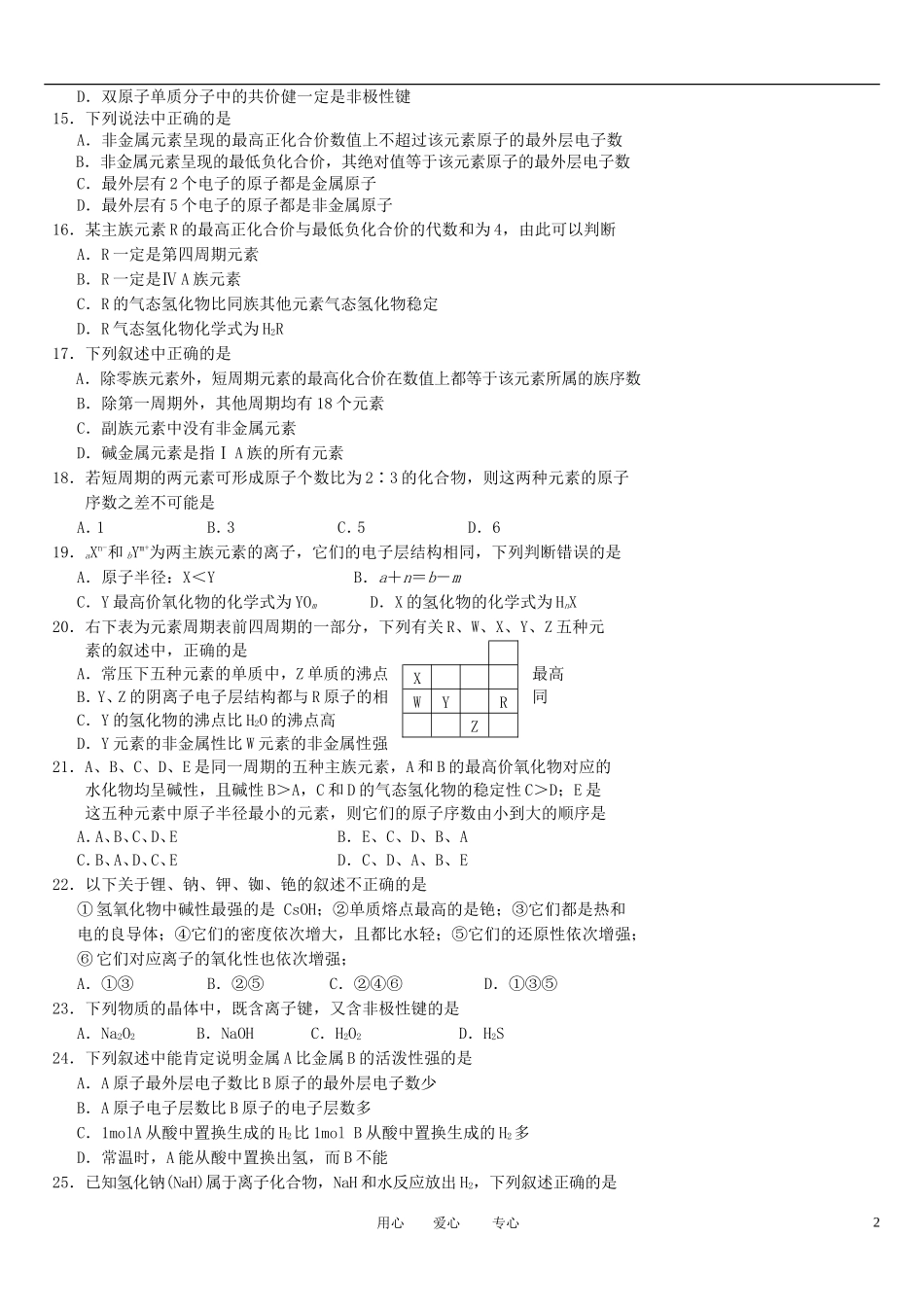 吉林省龙井市三中2011-2012学年高一化学3月月考试题(无答案)_第2页