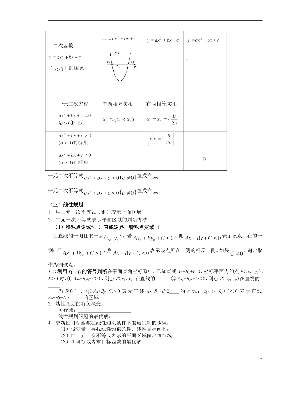 山西省原平市第一中学2012-2013学年高一数学-不等式小结学案_第2页