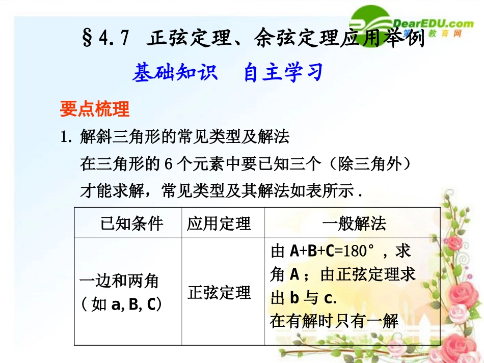 4.7--正弦定理、余弦定理应用举例_第1页