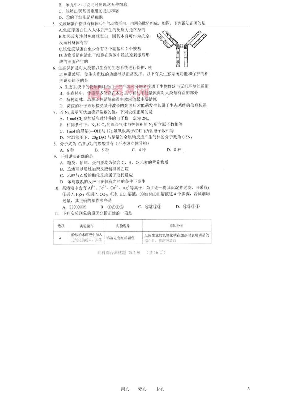 山西省2012届高考理综联合模拟训练(二)试题(扫描版)_第3页