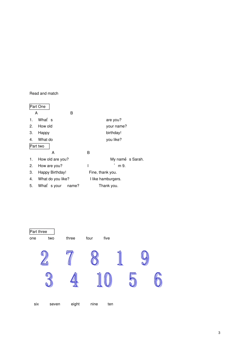四年级英语上册Whatisyournumber一课一练无答案人教新版_第3页