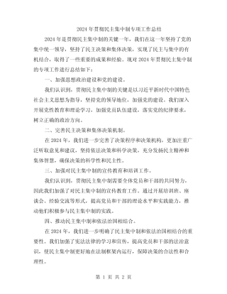 2024年贯彻民主集中制专项工作总结