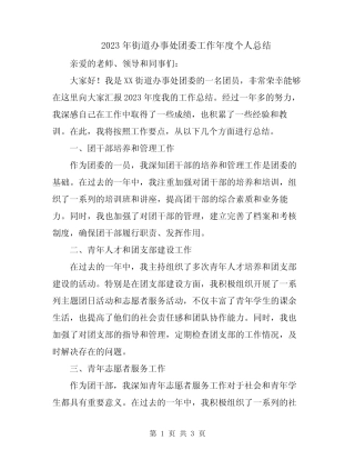 2023年街道办事处团委工作年度个人总结