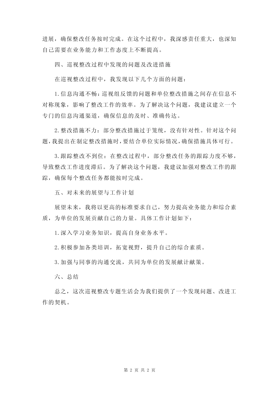 2023年巡视整改专题生活会个人发言材料_第2页