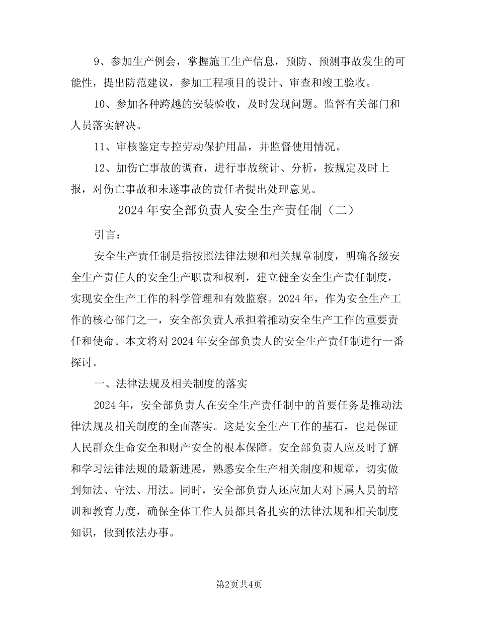 2024年安全部负责人安全生产责任制(二篇) _第2页