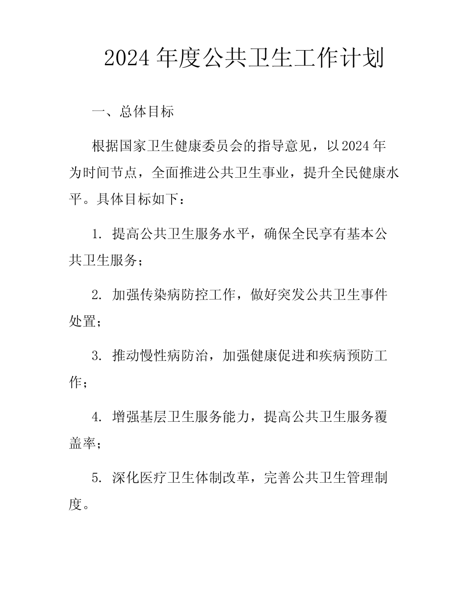 2024年度公共卫生工作计划_第1页