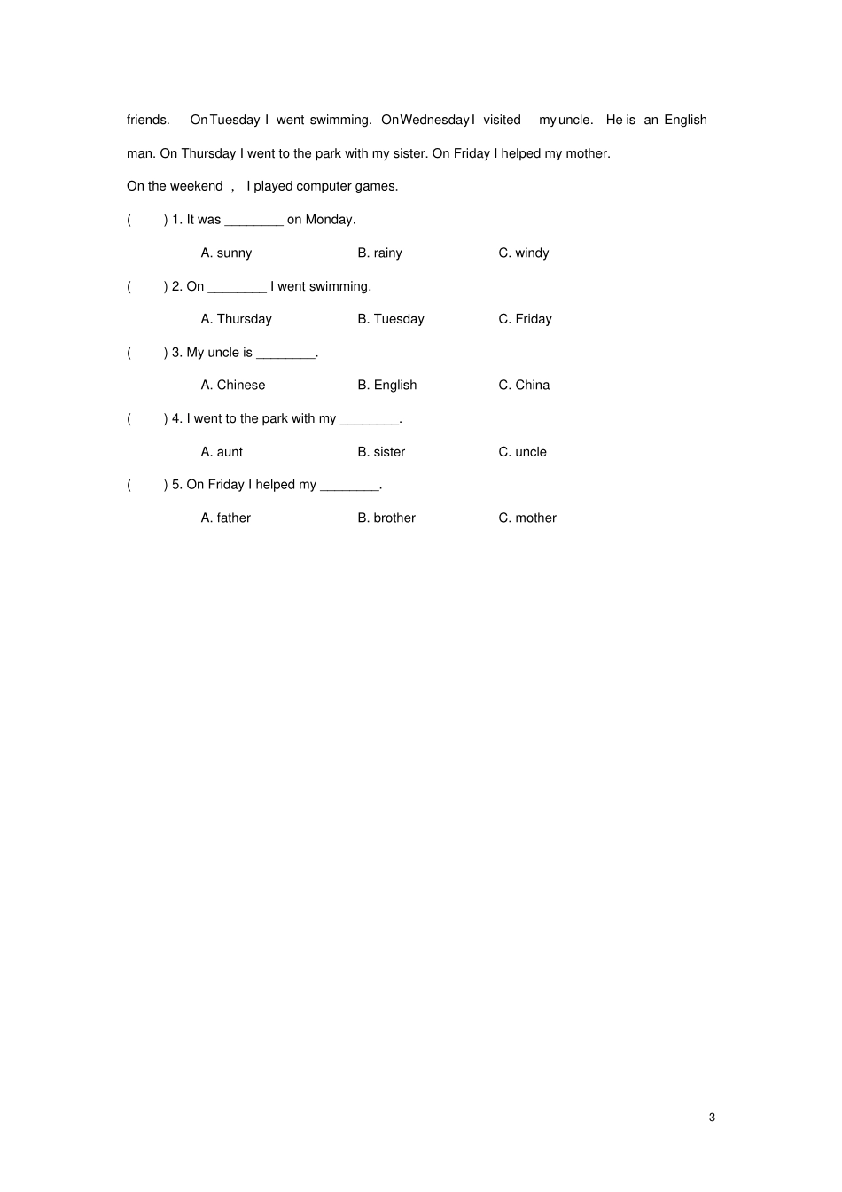四年级英语下册Module8Unit2Itooksomepictures一课一练3外研版三起_第3页