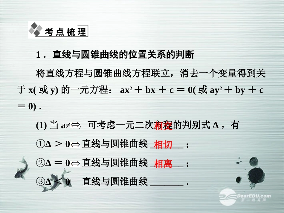 【课堂新坐标】(广东专用)2014高考数学一轮复习-第八章第八节直线与圆锥曲线的位置关系配套课件-文_第2页