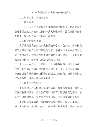 2024年安全生产大检查的总结范文