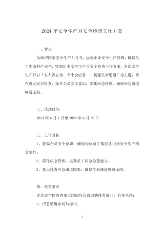 2024年安全生产月安全检查工作方案 