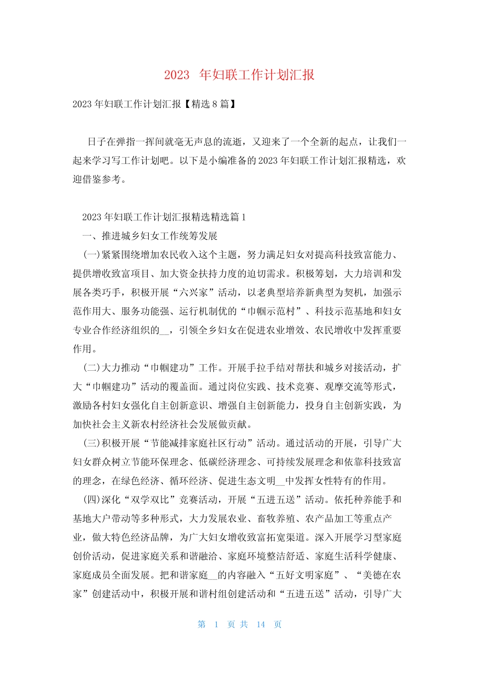 2023年妇联工作计划汇报_第1页