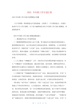2023年妇联工作计划汇报