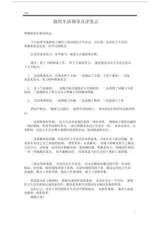 2020年组织生活领导点评发言优选x
